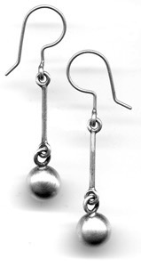 SPHERES $85-sterling silver earrings with lightly brushed surface (1 1/4" long not including ear wire)